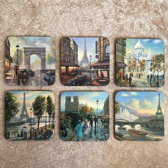 Set of 6 Paris Cork Coasters Eiffel Tower Coffee Table Decor Travel Romantic - Picture 16 of 16